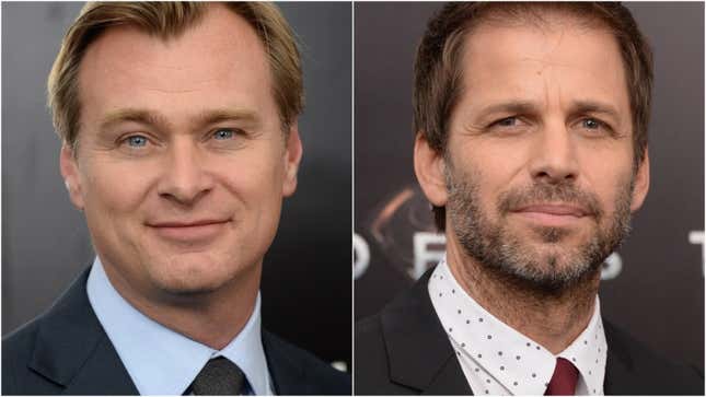 Christopher Nolan and Zack Snyder, both pictured at the premiere of the film they made together, Man of Steel, back in 2013.