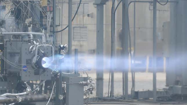 The Rotating Detonation Rocket Engine combustor during a 251-second hot fire test in fall 2023.