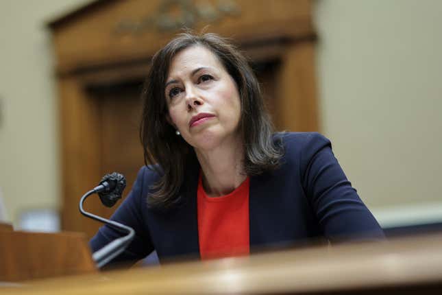 FCC Chairwoman FCCJessica Rosenworcel testifying at a House subcommitte hearing. 