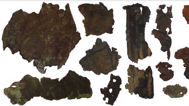 Leather samples, including human skin, from Scythian sites in Ukraine.